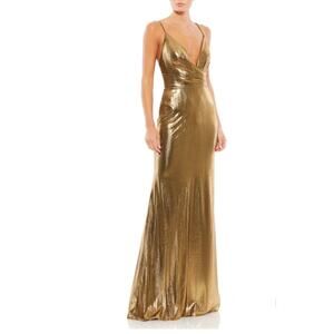 Mac Duggal Gold Sleeveless Gown with Plunge Neckline